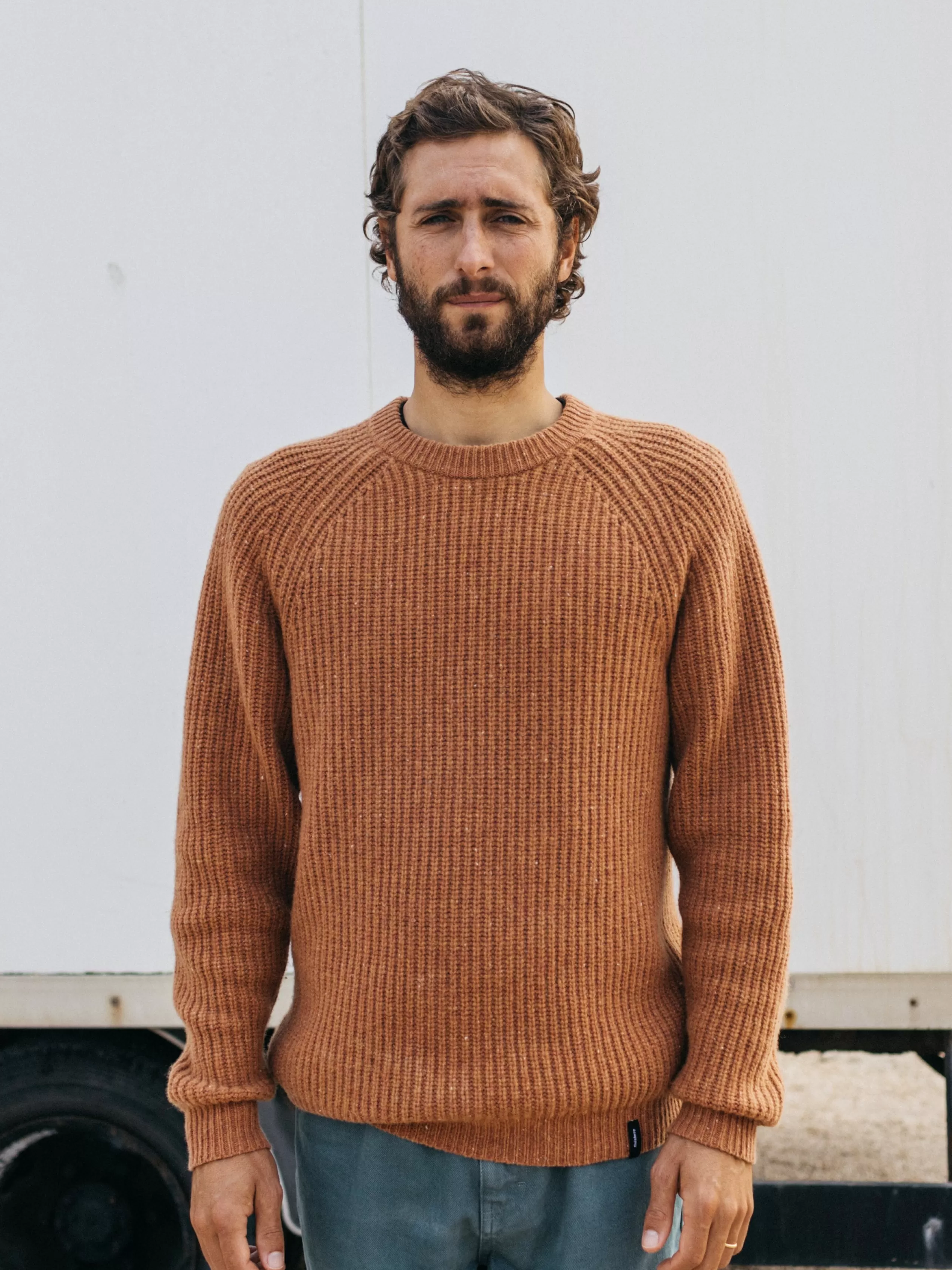 Finisterre 100% Merino wool fisherman jumper in terracotta< Knitwear