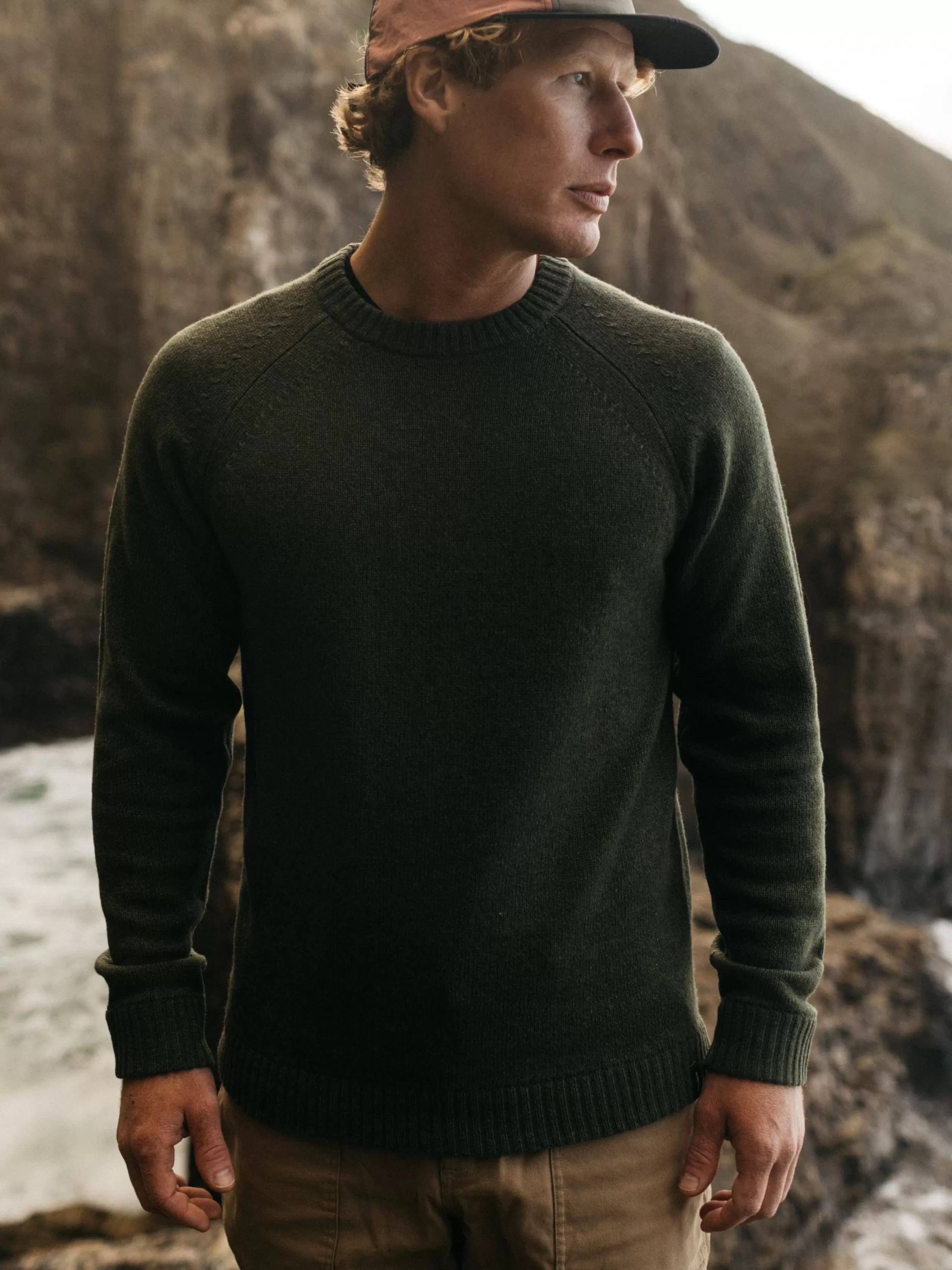 Finisterre Knitted sweatshirt style wool blend jumper in green< Knitwear