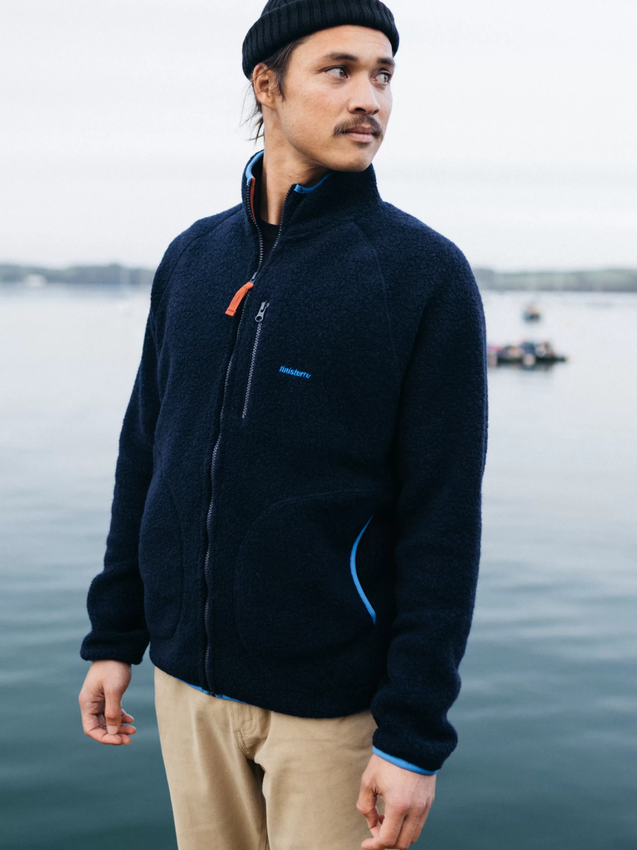 Finisterre Recycled wool full zip fleece in blue< Fleece